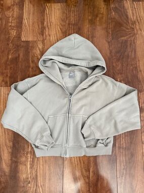 TNA Cozy Light Green Zip-Up Hooded Sweatshirt